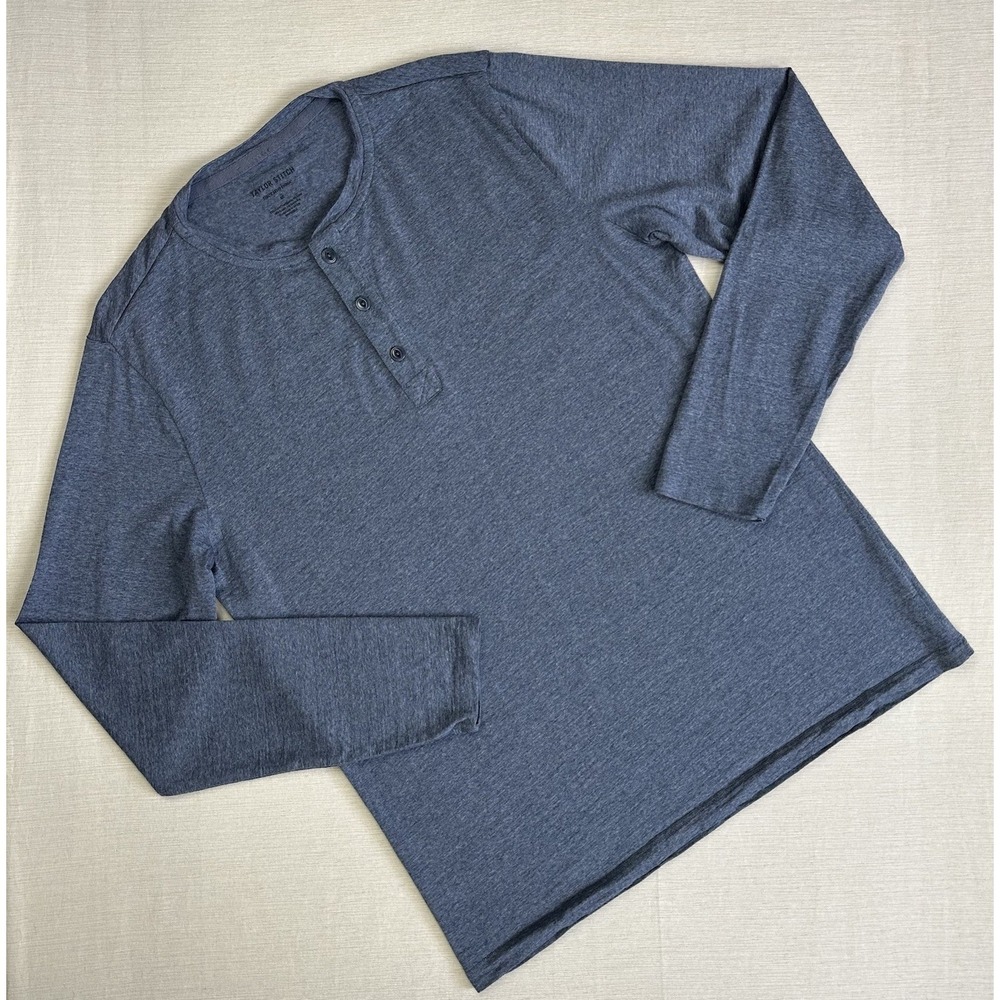 Taylor Stitch Merino Base Henley Men 40 Med Blue Heather Long Sleeve Wool Shirt